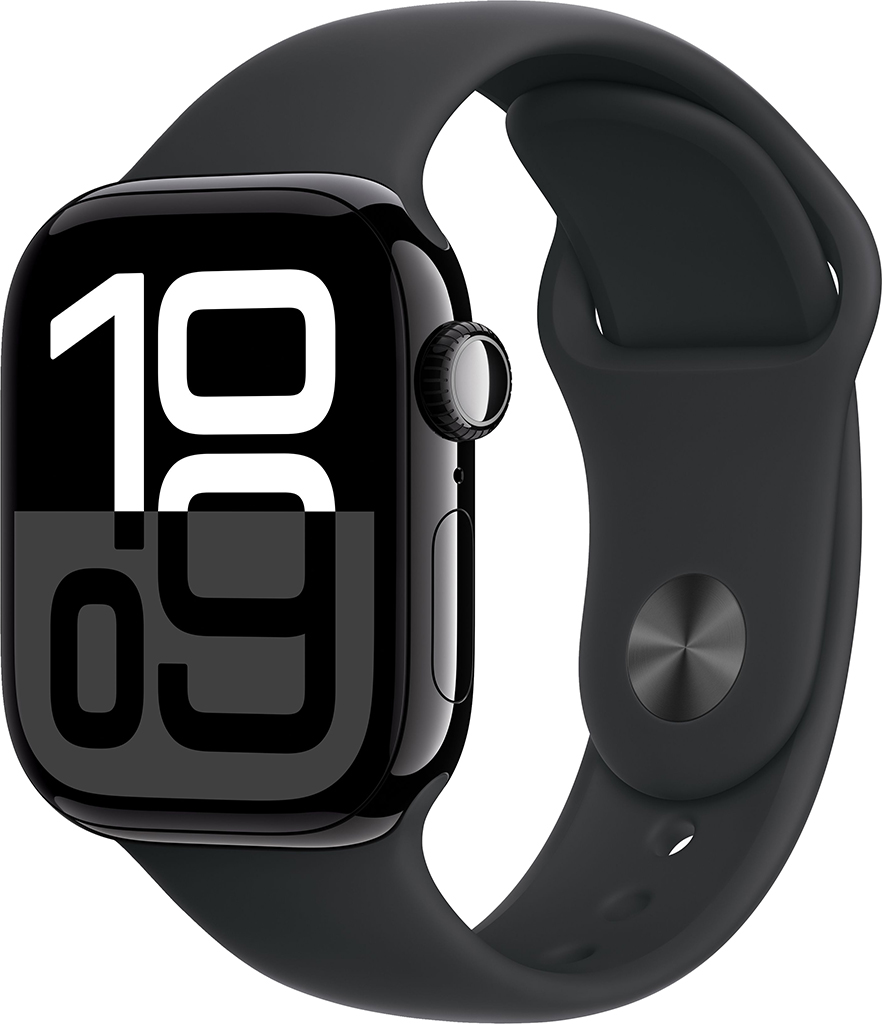Умные часы Apple Watch Series 10 42 мм алюминиевый корпус «Полночь», с чёрным спортивным ремешком S/M MWWE3LW/A