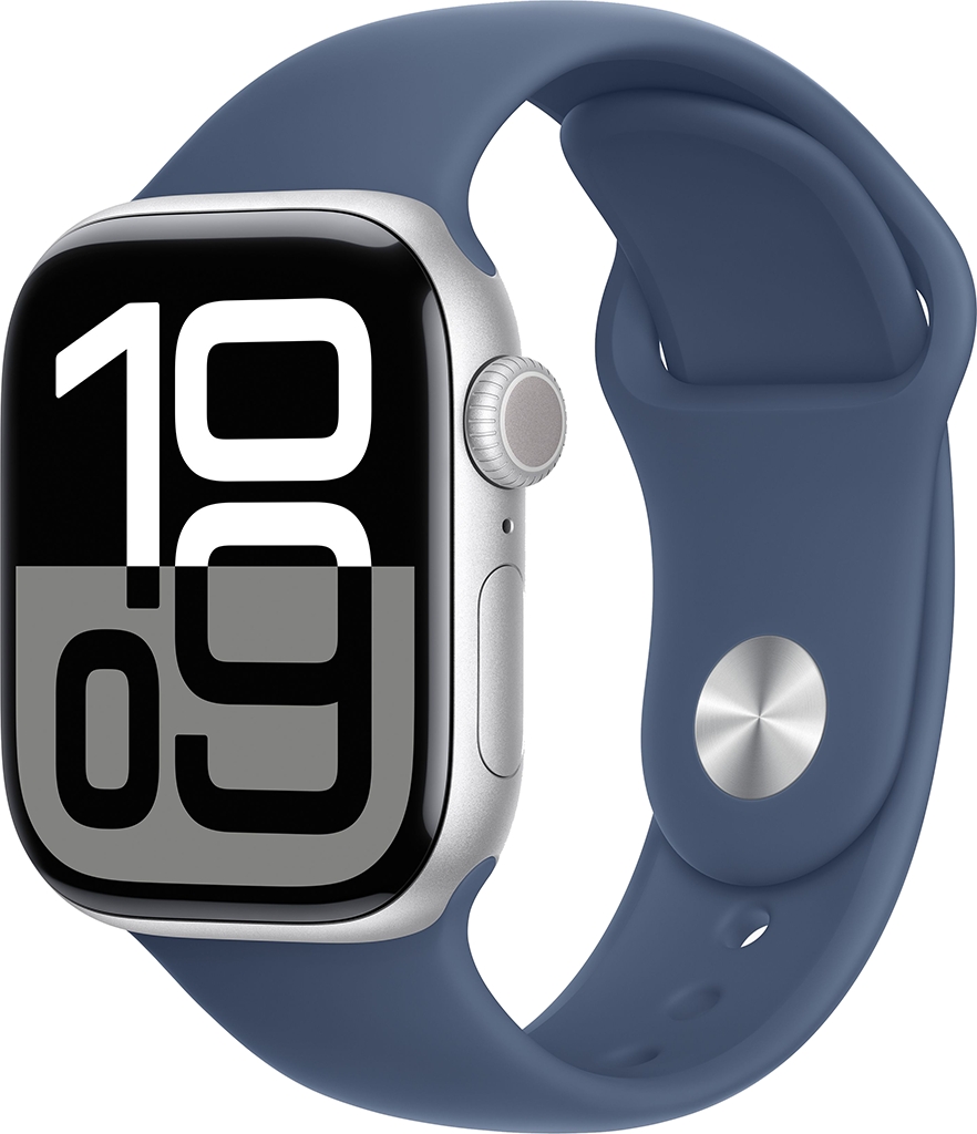Умные часы Apple Watch Series 10 42 мм алюминиевый корпус Серебристые, с синим спортивным ремешком M/L MWWC3ZP/A