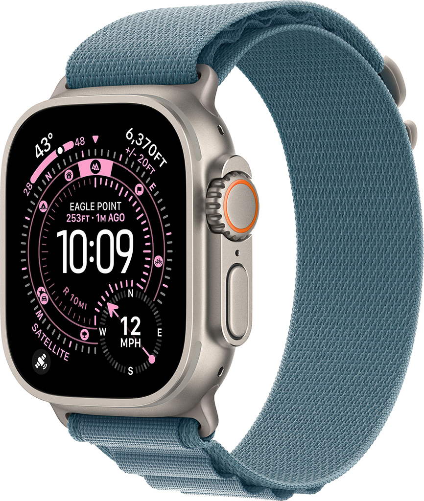 Умные часы Apple Watch Ultra 3 49 мм титановый корпус «Натуральный титан», с голубым нейлоновым ремешком S/M MEWM4AF/A