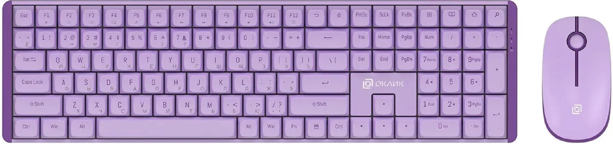 Клавиатура и мышь Oklick S315W 1978643 клав:сиреневый мышь:сиреневый USB беспроводная Multimedia