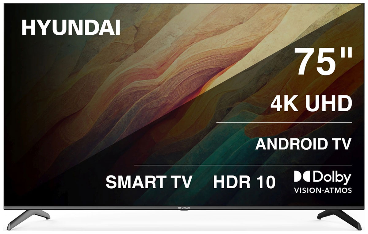 Телевизор Hyundai H-LED75BU7009 75" Android TV Frameless черный 4K Ultra HD 60Hz DVB-T DVB-T2 DVB-C DVB-S DVB-S2 USB WiFi Smart TV