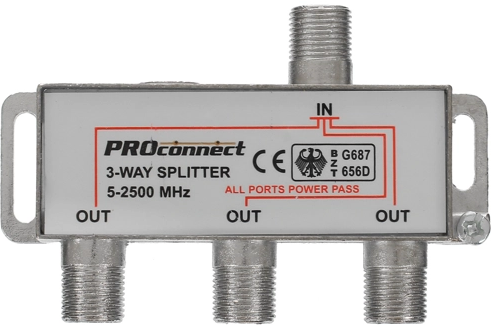 Сплиттер PROconnect 05-6202-4 ТВ х 3 под F разъём 5-2500 МГц "СПУТНИК"
