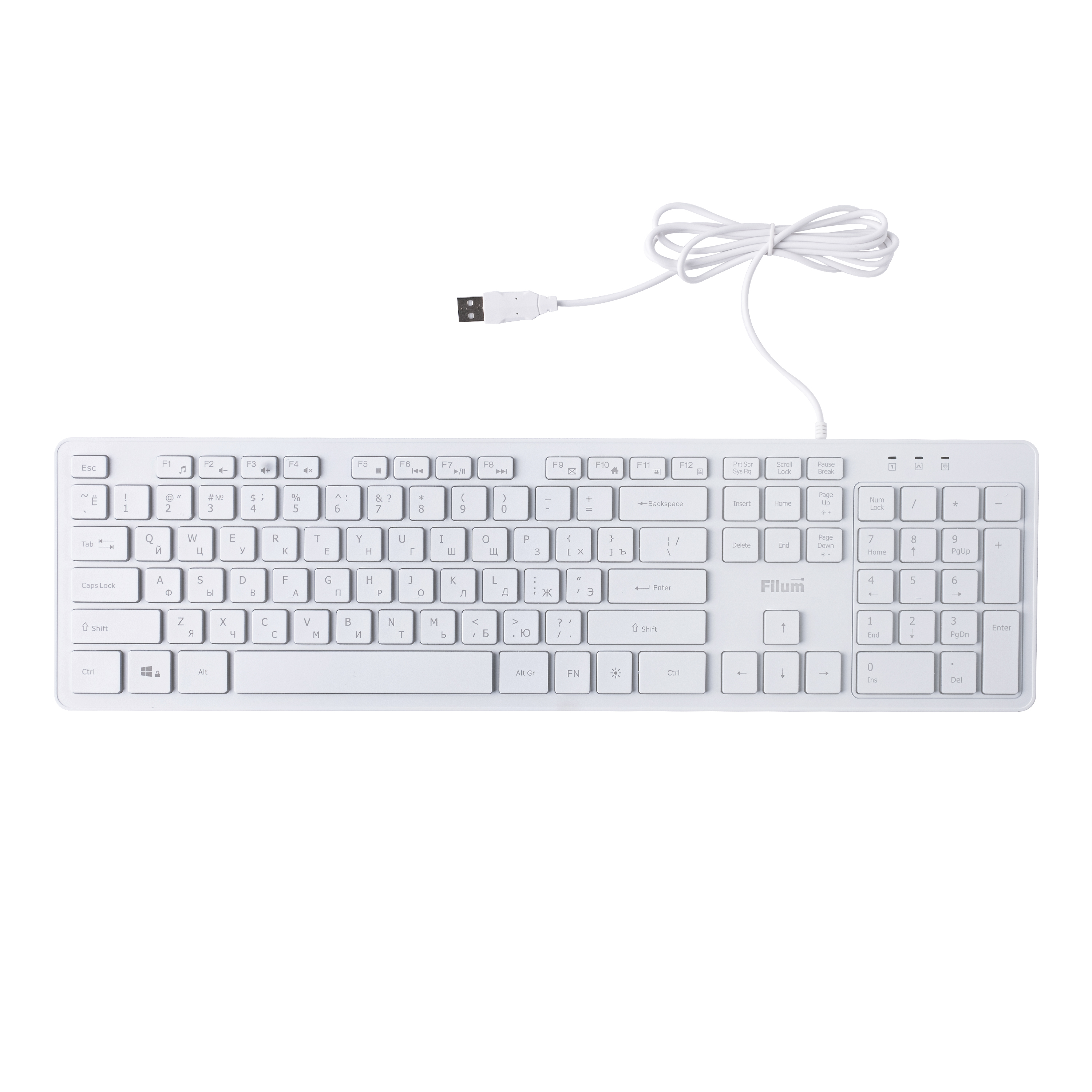 Клавиатура Filum FL-KB25-WH USB 104 кл., мембранная, белая, Windows XP/Vista/7/8/10, MacOS