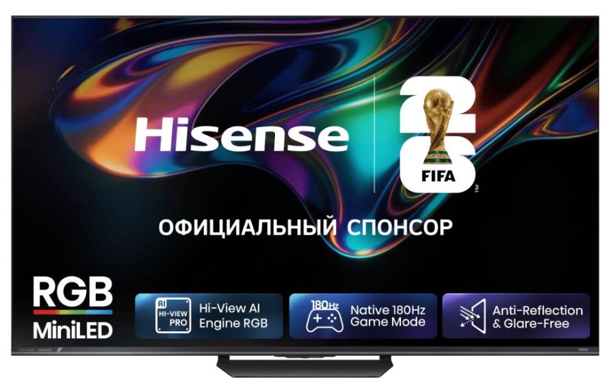 Телевизор Hisense 65UR8S RGB Mini-LED 65", Ultra HD, VA, Local Dimming Zones 936, 4K 48-180Hz, 2K 48-330Hz, Smart TV (HomeOS U9.5), Wi-Fi, DVB-T2/T/C/