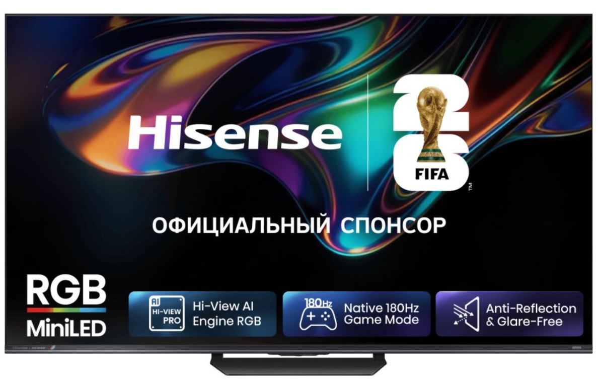 Телевизор Hisense 55UR8S RGB Mini-LED 55", Ultra HD, VA, Local Dimming Zones 704, 4K 48-180Hz, 2K 48-330Hz, Smart TV (HomeOS U9.5), Wi-Fi, DVB-T2/T/C/
