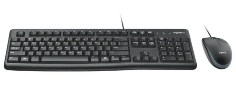 Клавиатура и мышь проводная Logitech K120 и B100 черная, 920-002522/910-006605