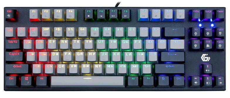 Клавиатура Gembird KB-G600 проводная механическая, 87кл, Rainbow, красные свитчи, 1.8м, черная