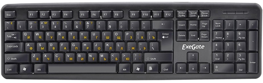 Клавиатура Exegate LY-331L EX263906RUS USB, полноразмерная, 104кл., Enter большой, длина кабеля 2м, черная, Color box