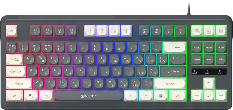 Клавиатура Oklick 711G 1790385 серый/белый USB Multimedia for gamer LED кабель 1.5м