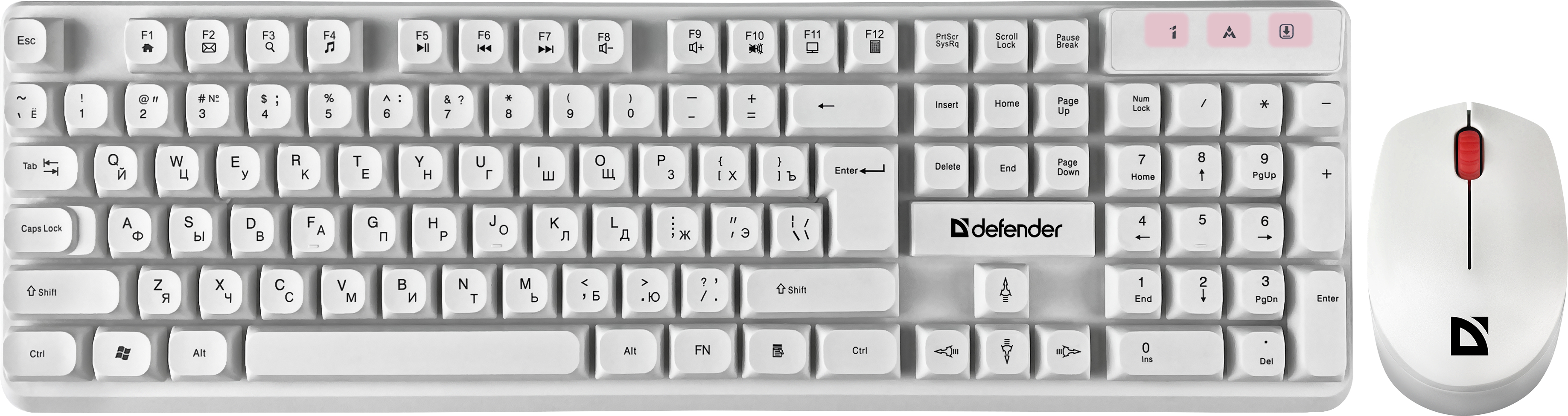 Клавиатура и мышь Wireless Defender Milan C-992 Defender 45994 клав:белый мышь:белый/красный usb multimedia
