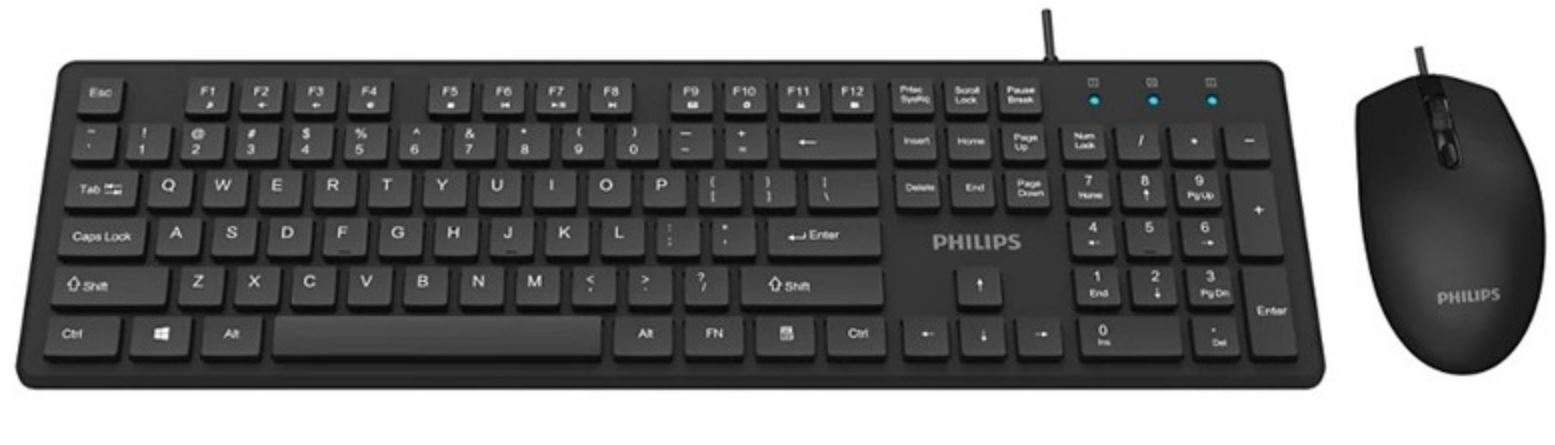 Клавиатура и мышь Philips SPT6264 USB 2.0 104 клав/3 кнопки, 800-2400dpi, русская заводская раскладка, чёрный SPT6264B/60