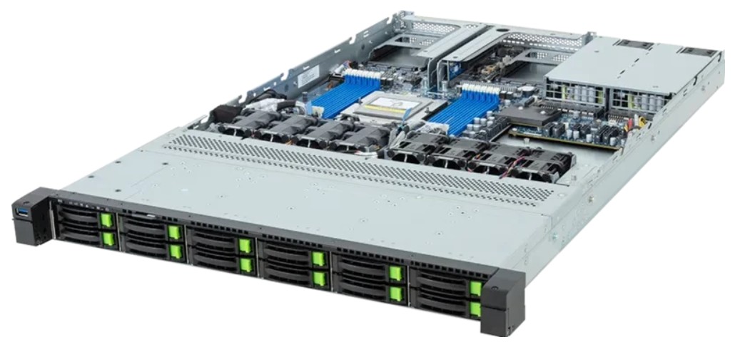Серверная платформа 1U GIGABYTE R163-Z35-ACC1 (SP5, 12*DDR5, 12*SATA HDD/SSD HS, 2*PCIe, M.2, 1300W 80+ Platinum, 2*USB 3.0, Mini-DP)