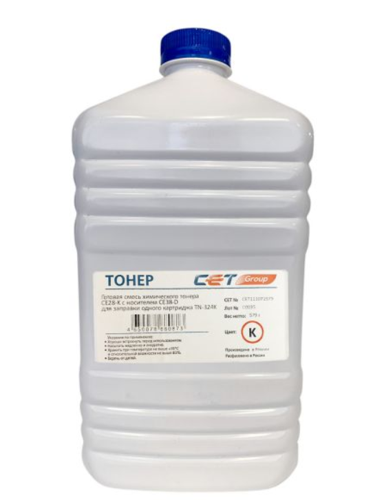 Тонер CET CET111072579 CE28-K/CE28-D черный бутылка 579гр. (в компл.:девелопер) для принтера KONICA MINOLTA Bizhub C258/308/368