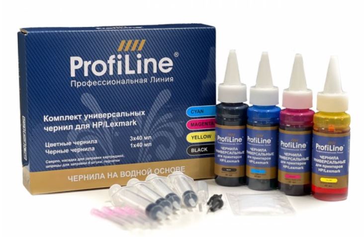 Комплект ProfiLine PL_INK_U_H/L_4*40ml универсальных чернил для принтеров HP/Lexmark на водной основе Black/Cyan/Magenta/Yellow 4*40 мл ProfiLine