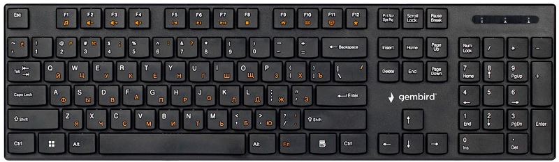 Клавиатура Wireless Gembird KBW-250 полноразмерная, 104кл, 12Fn, низкий профиль, 2.4 ГГц, черная