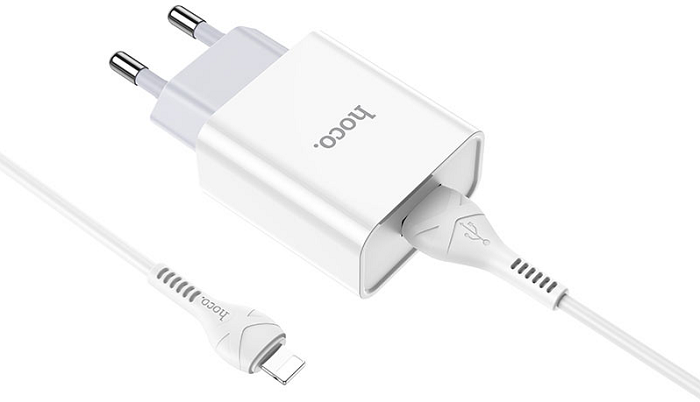 Зарядное устройство сетевое Hoco C81A УТ000022009 с кабелем, Lightning, USB, 2.1A, белое