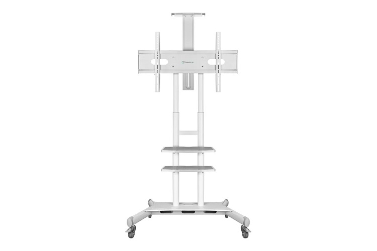Мойка TS1881 WHITE Мобильная стойка ONKRON на 1 ТВ/ 50-86" от 300х100 до 800х500, макс нагр 90,9кг, 2 полки, высота 1350-1650мм,, белая