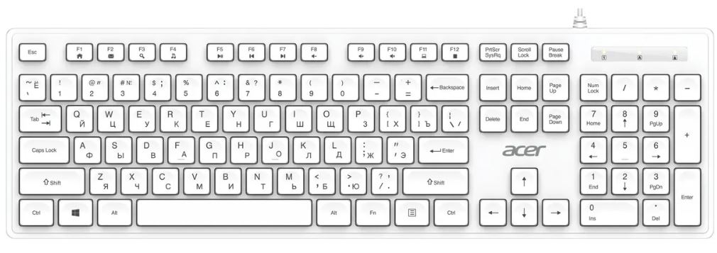 Клавиатура Acer OKW503 ZL.KBD11.00Q белая USB Multimedia, кабель 1.8м