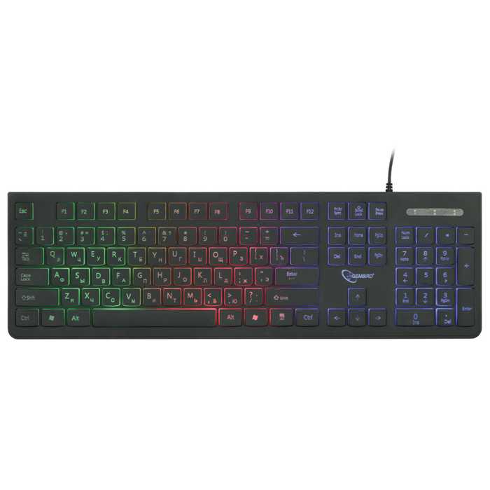 Клавиатура Gembird KB-250L черный, USB, 104 клавиши, подсветка Rainbow, кабель 1.5м