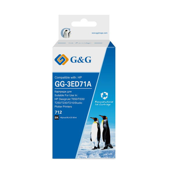Картридж G&G GG-3ED71A струйный 712 черный (80мл) для HP DesignJet T650/T630/T250/T230/T210/Studio Plotter Printers