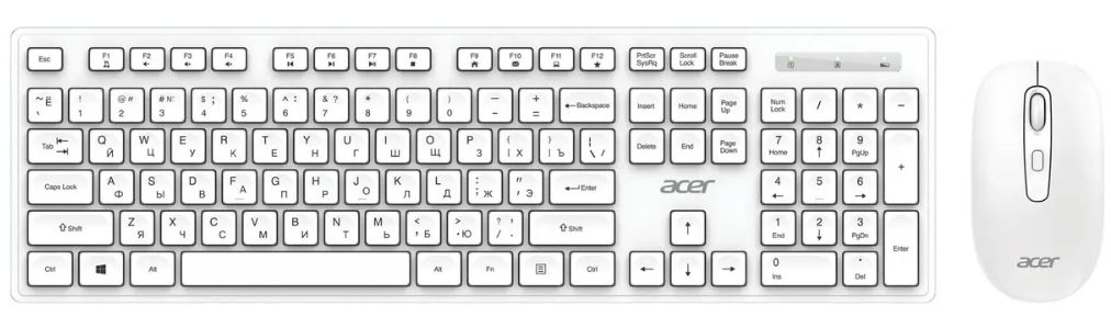 Клавиатура и мышь беспроводной комплект Acer OCC503 ZL.ACC11.00L клав:белая мышь:белая USB беспроводная