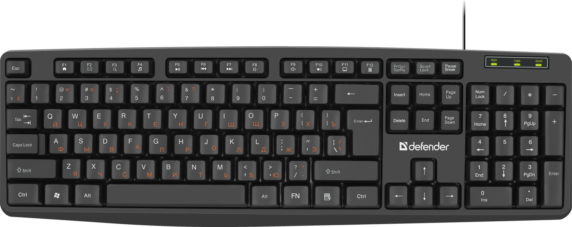 Клавиатура проводная Defender Concept HB-164 45164 черная, 104+FN, 1.8м