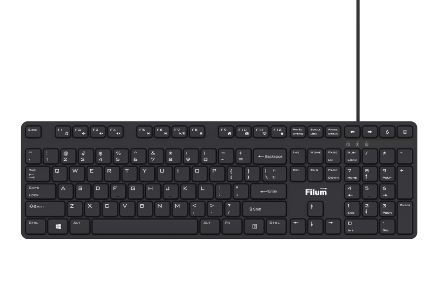 Клавиатура Filum FL-KB15-BK USB 108 кл., мембранная, черная, Windows XP/Vista/7/8/10, MacOS