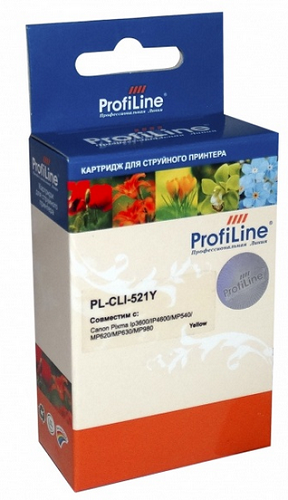 Картридж струйный ProfiLine PL-CLI-521Y-Y Картридж PL-CLI-521Y для принтеров Canon Pixma IP3600/IP4600/MP540/MP550/MP620/MP630/MP980 с чипом водн Prof PL_CLI-521Y_Y