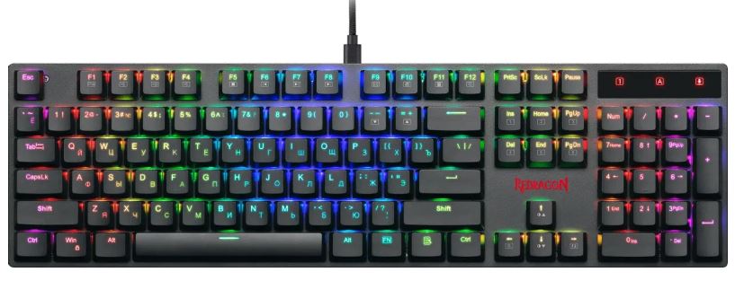 Клавиатура проводная Redragon Apas 78118 игровая механическая RGB, тонкая,104 клавиши, черная (1/10)