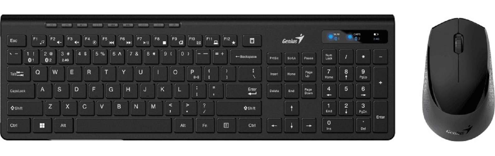 Клавиатура и мышь Wireless Genius Smart KM-8230 BLACK 31340015408 Dual Color, USB, 1 мини-ресивер на оба устройства. Клавиатура: 104 клавиши кнопка Sm