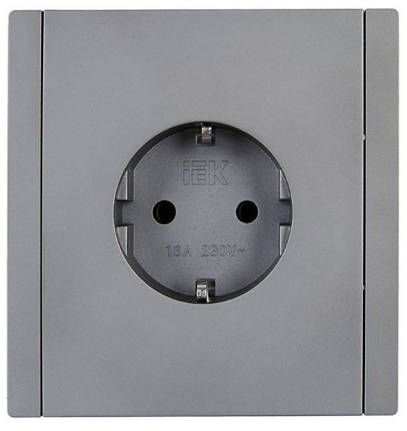 Розетка с заземлением IEK FP-R11-16-K46 FORTE&PIANO без защитных шторок в/к 16А FP516 сталь