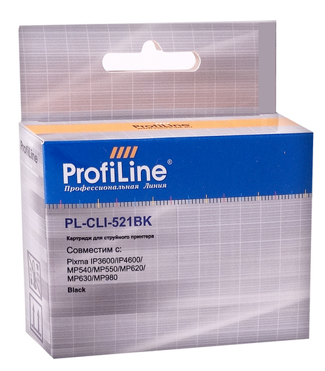 Картридж струйный ProfiLine PL-CLI-521BK-Bk Картридж PL-CLI-521BK для принтеров Canon Pixma Ip3600/IP4600/MP540/MP620/MP630/MP980 с чипом водн ProfiLi PL_CLI-521BK_BK