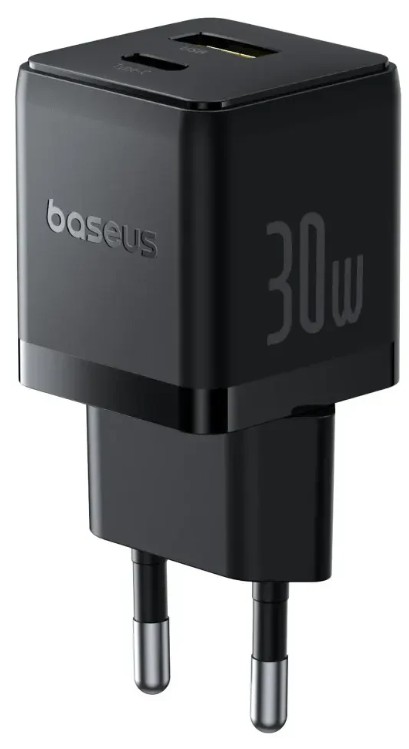 Зарядное устройство сетевое Baseus Palm P1011160A113-01 C+U 30W EU Cluster Black (with Cable USB-C to USB-C 60W 1m Cluster Black)