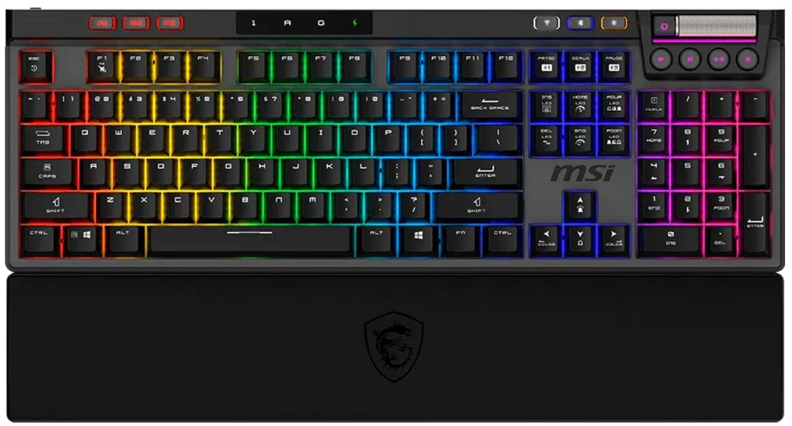 Клавиатура Wireless MSI STRIKE Pro W Silent S11-43RU210-CLA механическая серый/черный USB BT/Radio Multimedia for gamer LED (подставка для запястий) к
