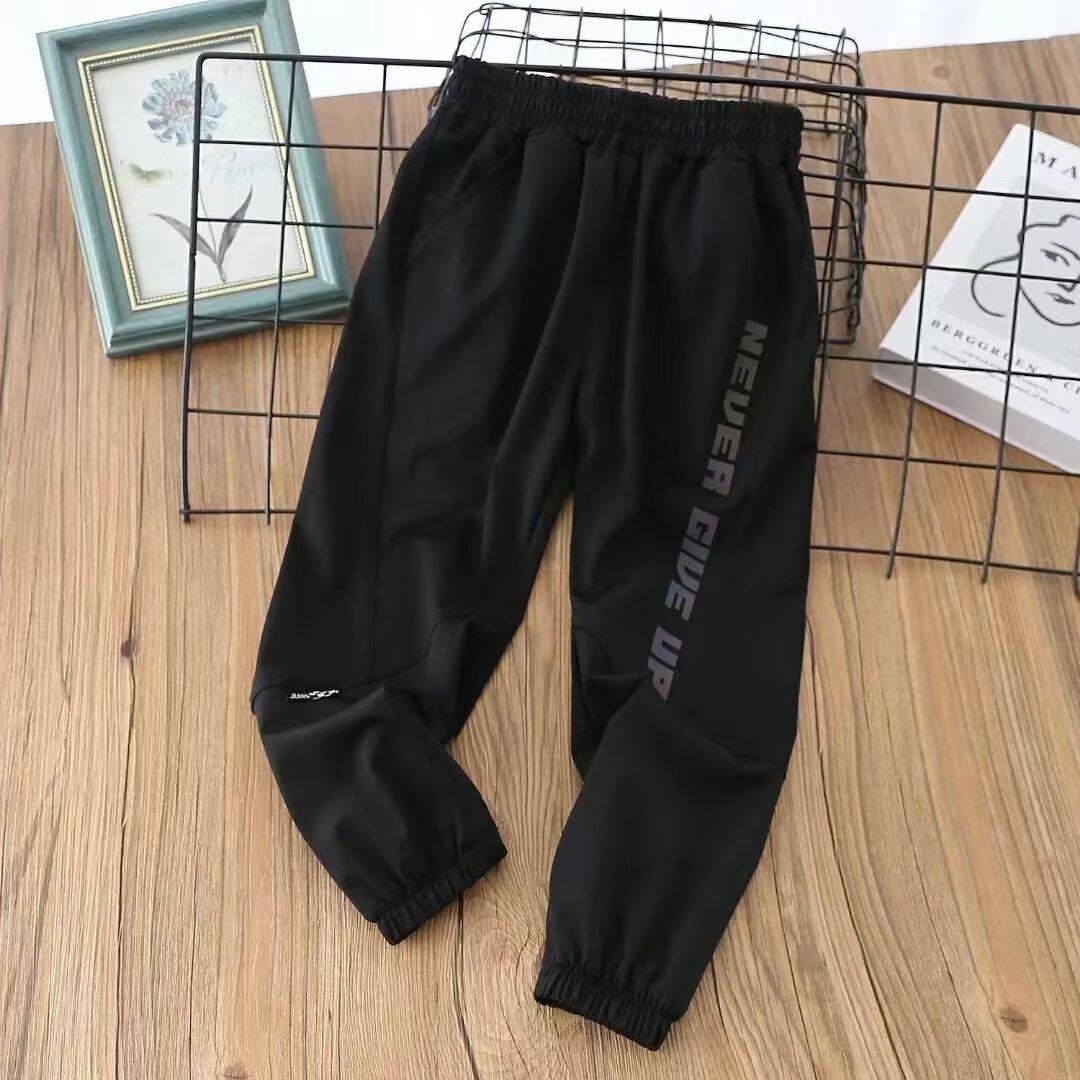 Мальчиковые быстросохнущие брюки из ледяного шелка Детские брюки с защитой от комаров Брюки для мальчиков среднего и старшего возраста Летние тонкие спортивные брюки для мальчиков 120 чёрный Custer Kids Clothes Mall
