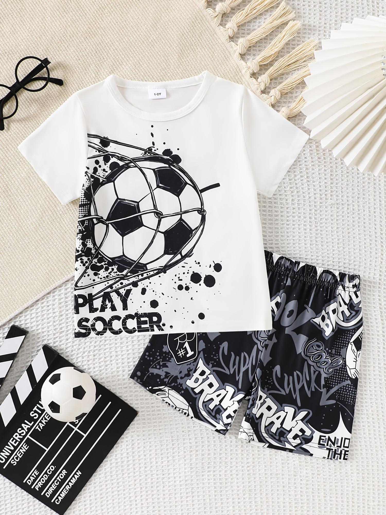 Boys Short Sleeve Pajama Set Football Print Shorts Two Piece Casual Homewear Sleepwear 1-2Y белый Tongyuejia Baby