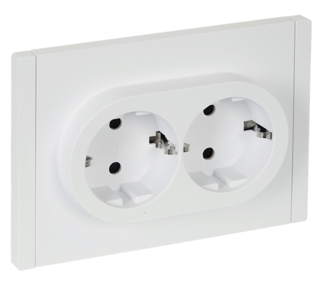 Розетка двухместная с заземлением IEK FP-R24-16-1-K01 FORTE&PIANO с защитными шторками б/к 16А FP223 белый