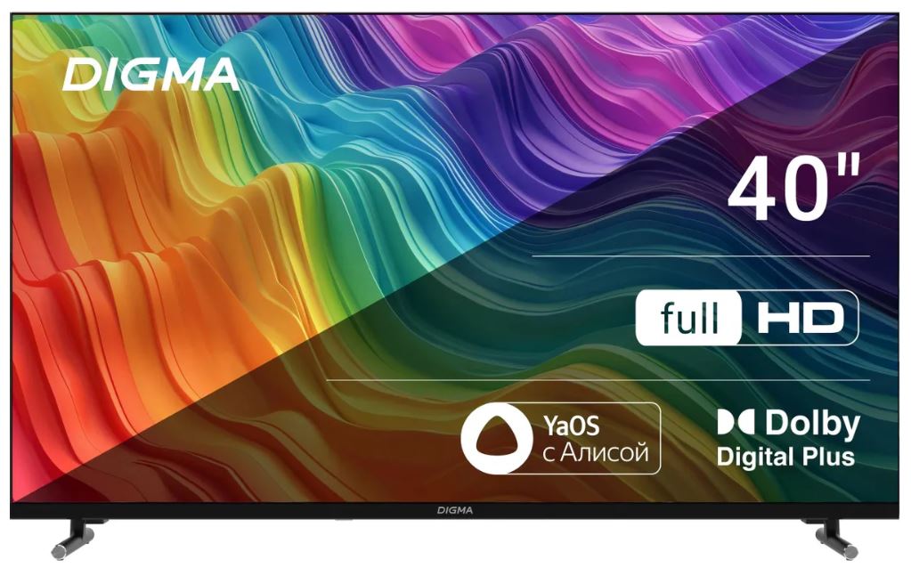 Телевизор LED Digma DM-LED40SBB33 40" Яндекс.ТВ Frameless Metal черный FULL HD 60Hz DVB-T DVB-T2 DVB-C DVB-S DVB-S2 USB WiFi Smart TV