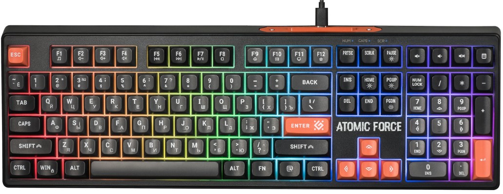 Клавиатура Defender Atomic Force GK-005 RU 45005 чер/сер, 108кн+FN, радуж, 1.5м