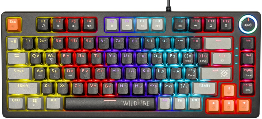 Клавиатура Defender Wildfire GK-213 RU 45213 механическая, чер/сер, 82кн, TNT розов, 1.5м