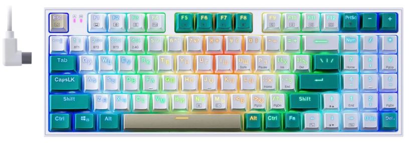 Клавиатура беспроводная Redragon Veigar 71476 BT/2.4G/пров.,RGB, бело-голубой (1/10)