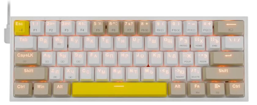 Клавиатура проводная Redragon Fizz 72596 игровая механическая RU, RGB, красные свитчи, беж-желтый (1/10)