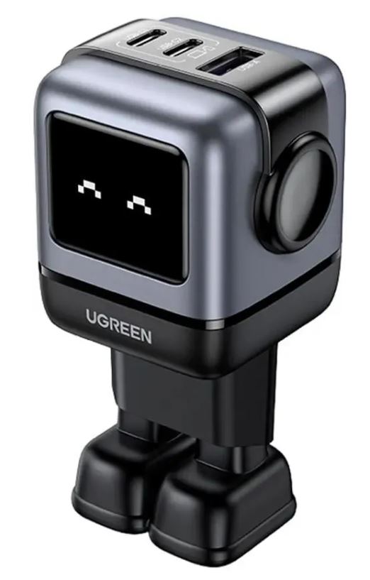 Зарядное устройство сетевое UGREEN CD361 UNO 65W USB-A+2*USB-C Robot GaN Tech Fast Charger EU в виде робота, цвет: серый 25685B