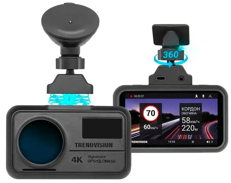 Видеорегистратор автомобильный TrendVision TDR-725 черный 8Mpix 2160x3840 2160p 170гр. GPS NT96670 (1994027)