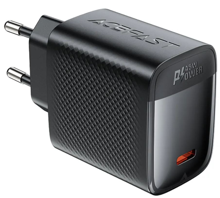 Зарядное устройство сетевое ACEFAST A112 PD45W Gan Single USB-C Charger EU. Цвет: черный AF-A112-BK
