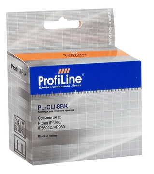 Картридж струйный ProfiLine PL-CLI-8BK-Bk Картридж PL-CLI-8BK для принтеров Canon Pixma iP6600D/MP950 с чипом Black водн ProfiLine PL_CLI-8BK_BK