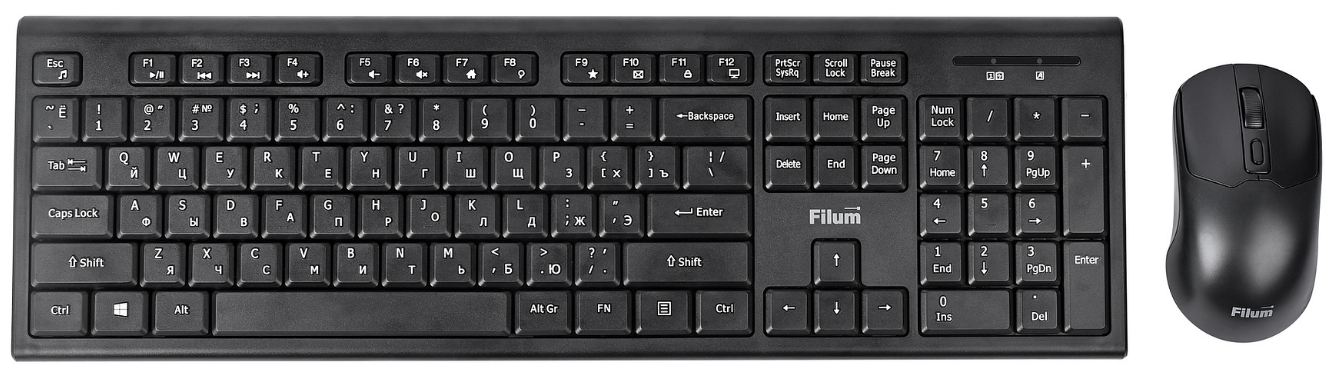 Клавиатура и мышь Wireless Filum FL-KTW20 черные, мышь оптическая, 1200 DPI
