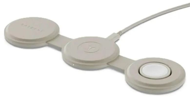 Зарядное устройство беспроводное Satechi ST-QTG31W Qi2 OntheGo 3-in-1, песочный