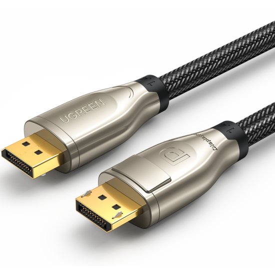 Кабель интерфейсный DisplayPort- DisplayPort UGREEN 60843 1.4 M/M zinc alloy shell в оплетке, 2 м, черный 60843_