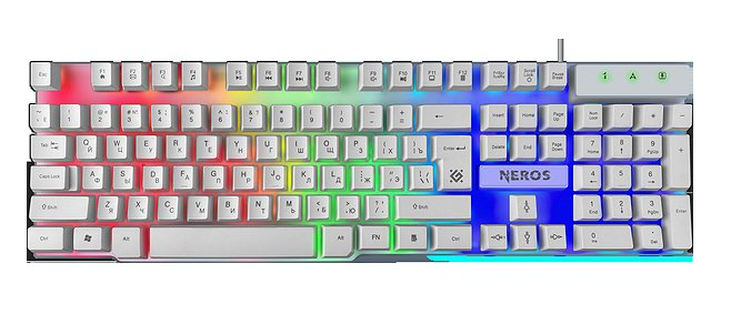 Клавиатура проводная Defender Neros GK-147 RU белый,радуж., 104 кнопки, FN, 1.8м 45147